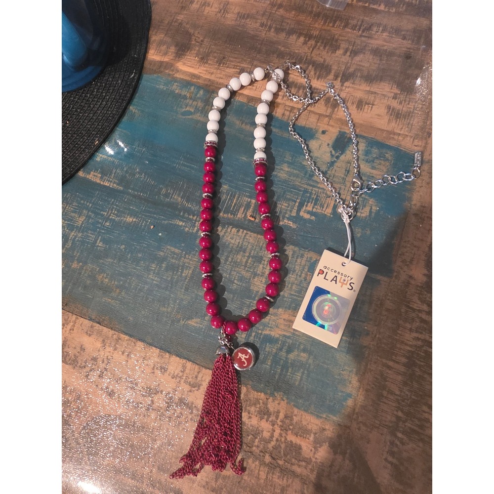 Accessory Plays Alabama Crimson Tide Beaded Tassel Necklace Crimson White A0201